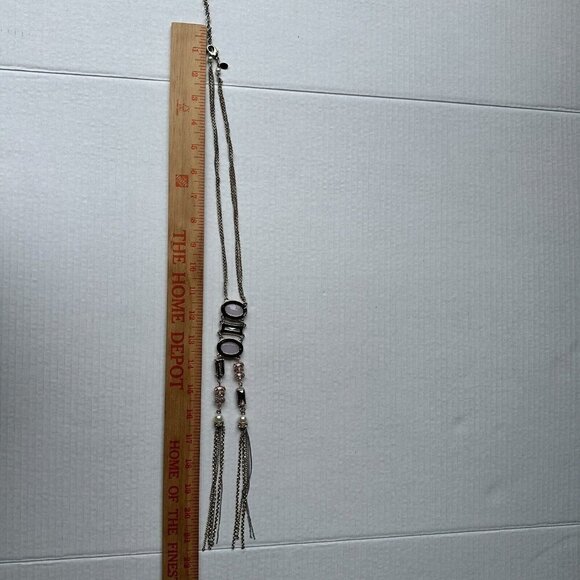 Vintage CHICO'S Necklace Earrings‎ Two Tone Pale Pink Crystal Long Tassel 23" - Picture 11 of 11